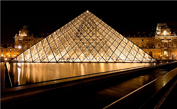 玻璃金字塔,卢浮宫,巴黎,夜晚