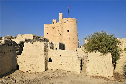 历史,砖坯,要塞,堡垒,城堡,靠近,区域,阿曼苏丹国,阿拉伯,中东