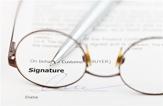 签名,合同,笔,眼镜