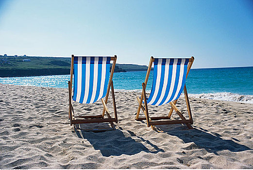 空椅子,海滩,康沃尔,英格兰