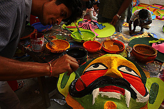 学生,艺术,达卡,大学,颜料,面具,庆贺,新年,孟加拉,四月,2008年