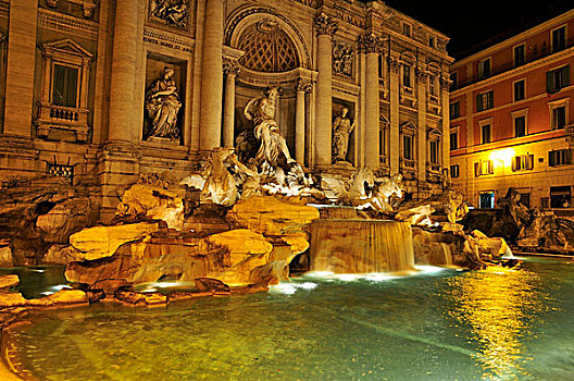 巴洛克,喷泉,夜晚,罗马,拉齐奥,意大利,欧洲