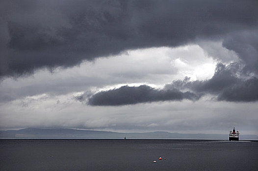 苏格兰,北爱尔郡,阿兰岛,风暴,天空,上方,岛,渡轮,海岸