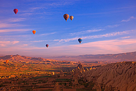 热气球,漂浮,上方,荒地,卡帕多西亚,土耳其