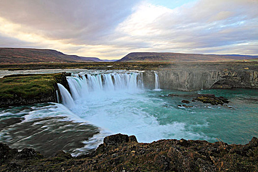 日落,神灵瀑布,瀑布,冰岛