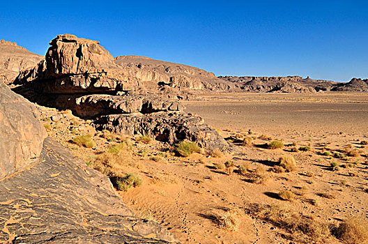 砂岩,岩石构造,旱谷,高原,阿杰尔高原,国家公园,世界遗产,阿尔及利亚,撒哈拉沙漠,北非