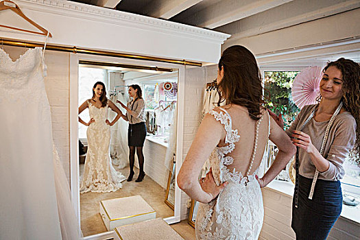 美女,全身,白色,婚纱,看,反射,镜子,新娘,小店,裁缝,背景