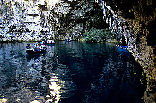 希腊,塞法罗尼亚,游客,船,洞穴