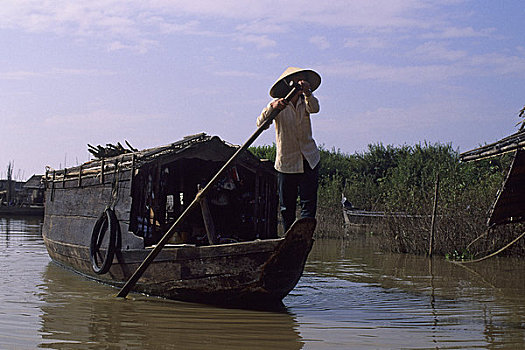 柬埔寨,靠近,收获,船