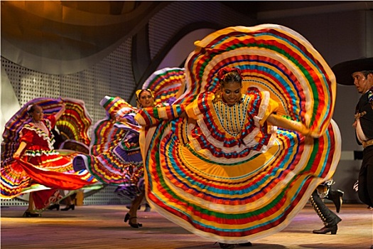 墨西哥人,舞者,黄色,连衣裙,旋转
