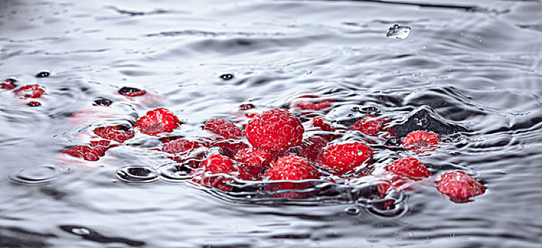 红色,树莓,水,溅