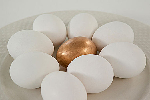 白色,金色,复活节彩蛋,盘子,特写