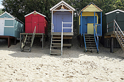 彩色,海滩小屋,海滩