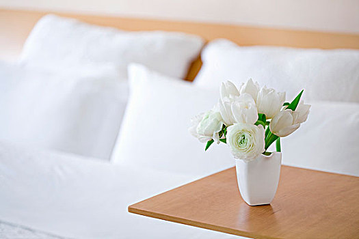 花束,白色,郁金香,边桌,客房