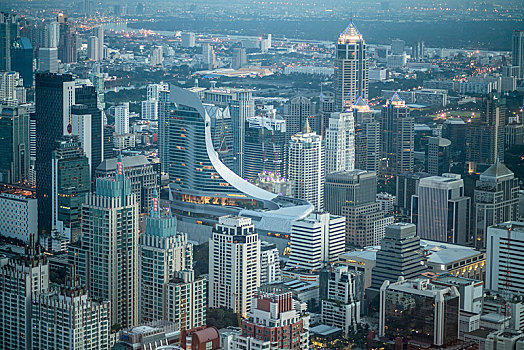 天际线,摩天大楼,城市,黄昏,曼谷,泰国,亚洲