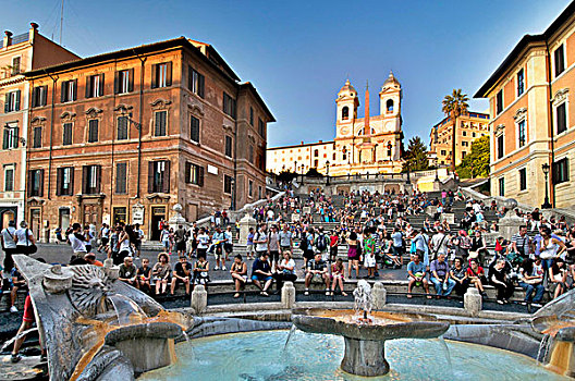 喷泉,拥挤,西班牙,西班牙广场,罗马,意大利,欧洲