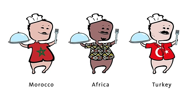 厨师,餐馆,摩洛哥,非洲,土耳其,矢量,插画