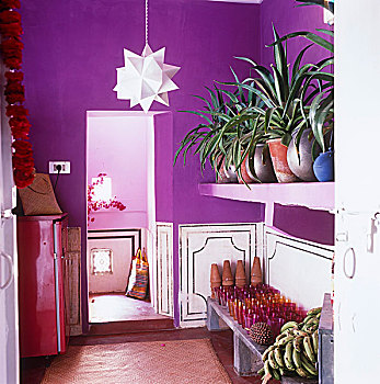鲜明,紫色,厨房,色彩,玻璃器皿,进口水果,展示,石头,长椅