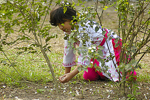 女孩,花,公园,达卡,孟加拉,二月,2007年
