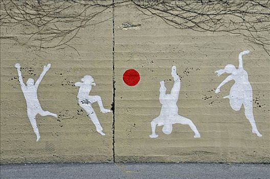 壁画,鼓励,球类运动,学校,哈莱姆区,曼哈顿,纽约,美国,北美