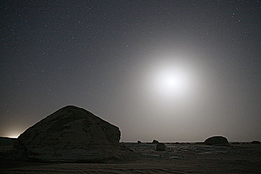 埃及,白沙漠,石灰石,石头,夜晚,沙漠,星星,月亮