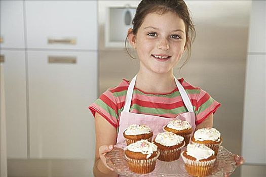小女孩,烘制,杯形蛋糕