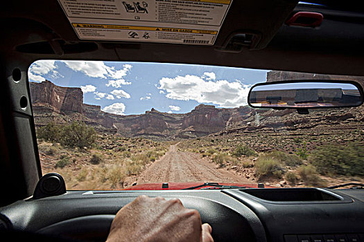 遥远,道路,红岩,吉普车,窗户,犹他,美国