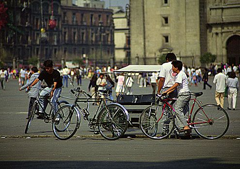 墨西哥,人,自行车,广场