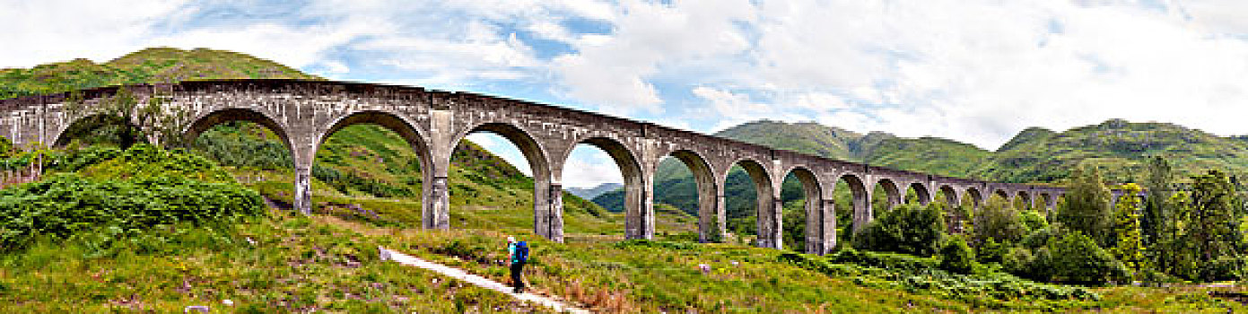 远足,高架桥,拱形,铁路桥,西部,高地,线条,苏格兰,英国,欧洲