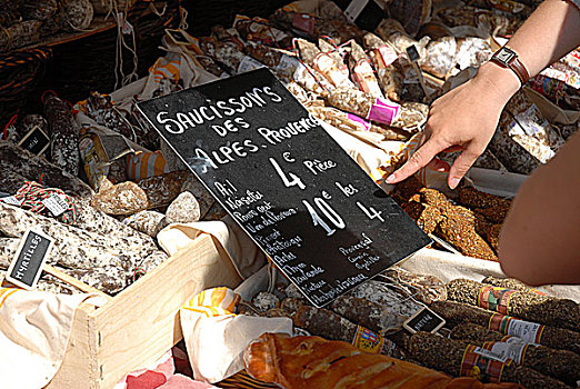 法国,普罗旺斯,市场,香肠