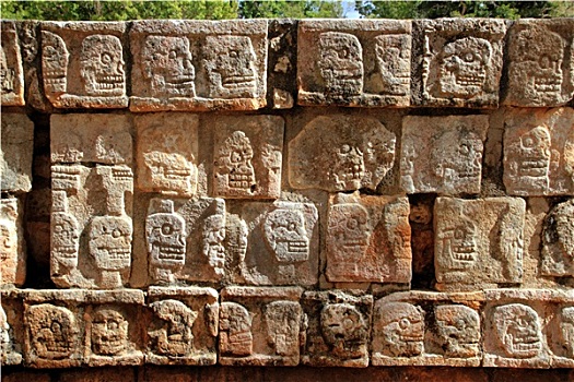 奇琴伊察,墙壁,头骨,玛雅,墨西哥