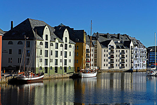 房子,帆船,内港,奥勒松,挪威,欧洲