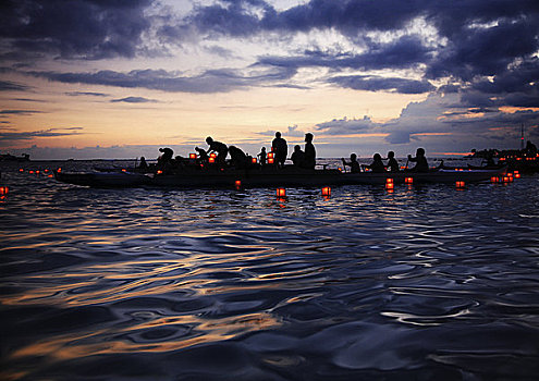 夏威夷,瓦胡岛,灯笼,漂浮,典礼,日落