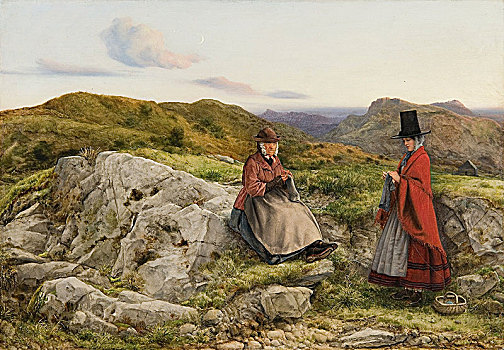 风景,两个女人,编织品,艺术家