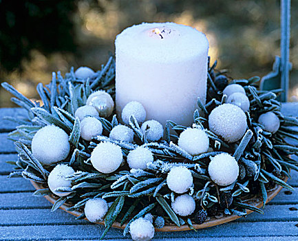 橄榄,花环,白色,小玩意,蜡烛