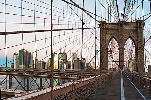 曼哈顿,天际线,布鲁克林大桥,纽约,美国