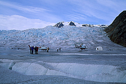 美国,阿拉斯加,靠近,棉田豪冰河,游客,冰河,直升飞机,旅游