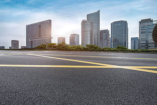 道路地面和城市建筑景观