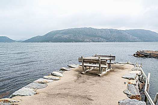 野餐桌,码头,上方,湖
