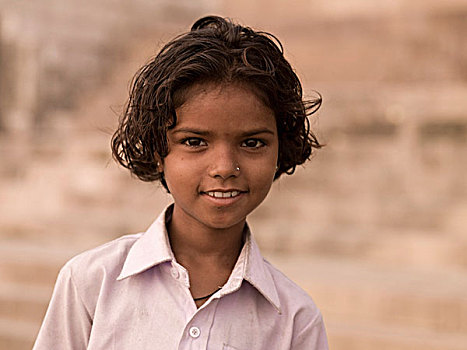 肖像,孩子,瓦腊纳西,印度
