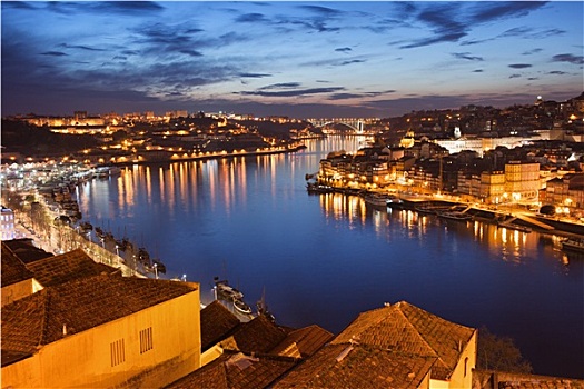 城市,波尔图,夜晚,葡萄牙