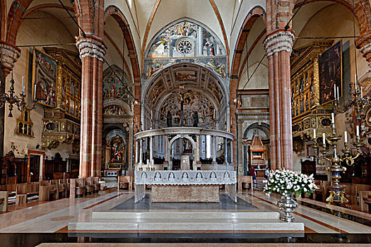维罗纳,大教堂,中央教堂,圣马利亚,圣坛,内景,威尼托,意大利,欧洲