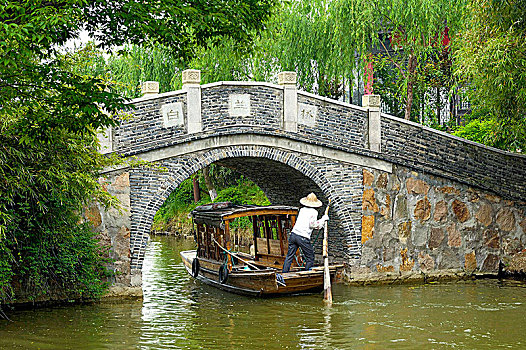 中国,江苏,苏州,帆船,石头,桥,一个,古典,花园