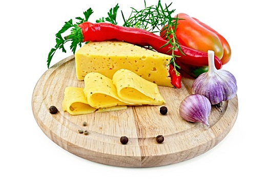 奶酪,胡椒,药草,圆,木板