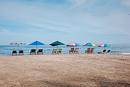 休闲椅,沙滩伞,海滩,墨西哥