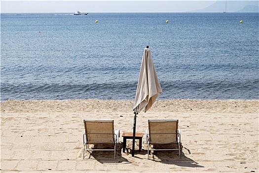 太阳椅,伞,海滩,戛纳