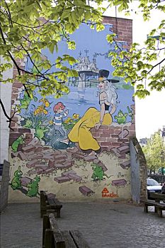比利时,布鲁塞尔,翠绿,街道,壁画