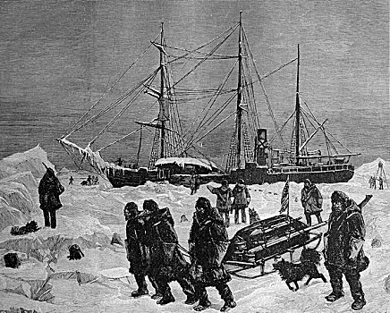 北方,杆,探险,历史,插画,1893年