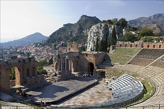 希腊,圆形剧场,陶尔米纳,西西里,意大利