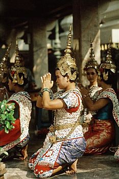 泰国,曼谷,神祠,传统,泰国人,舞者,满,服饰